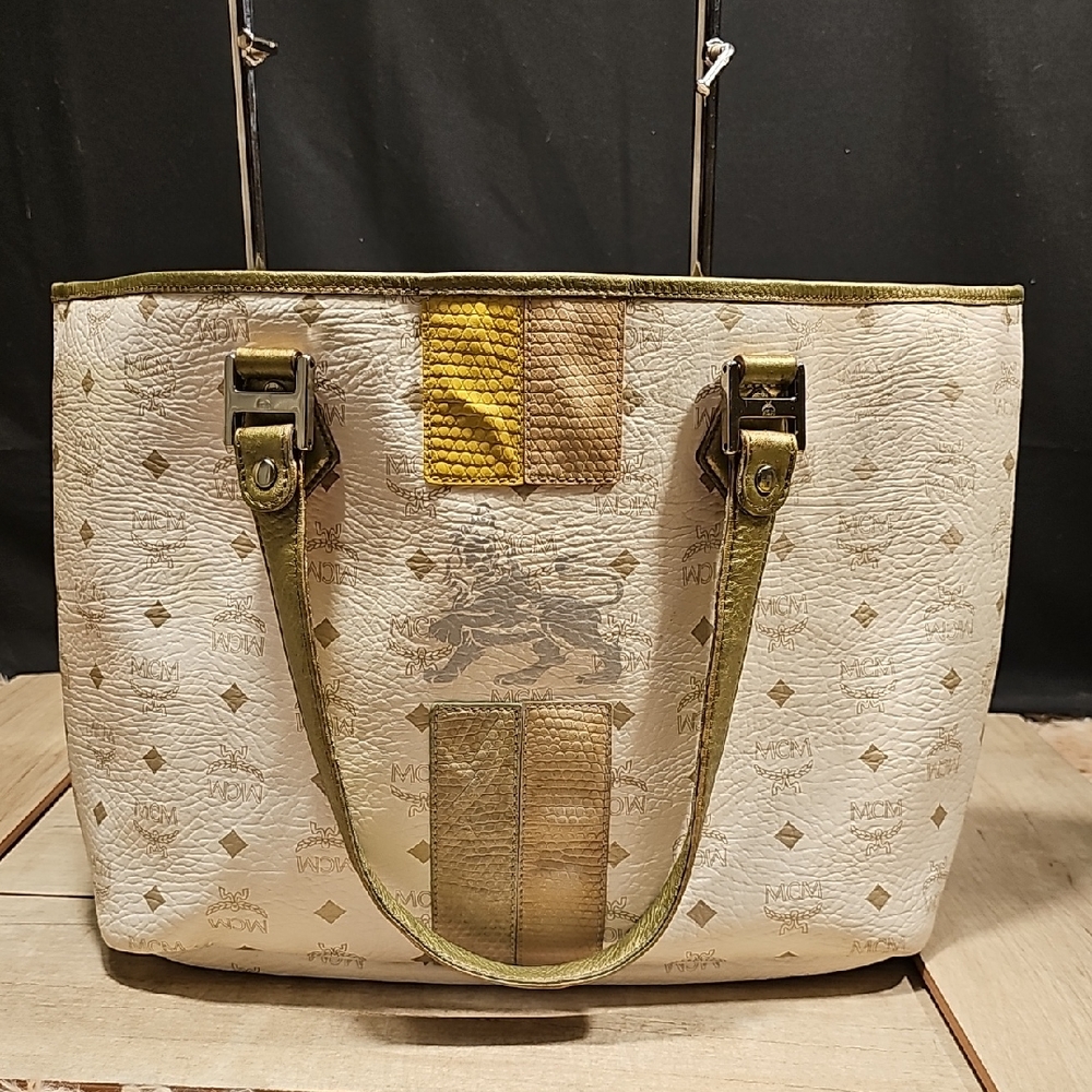 MCM Cream and Gold Tote Bag